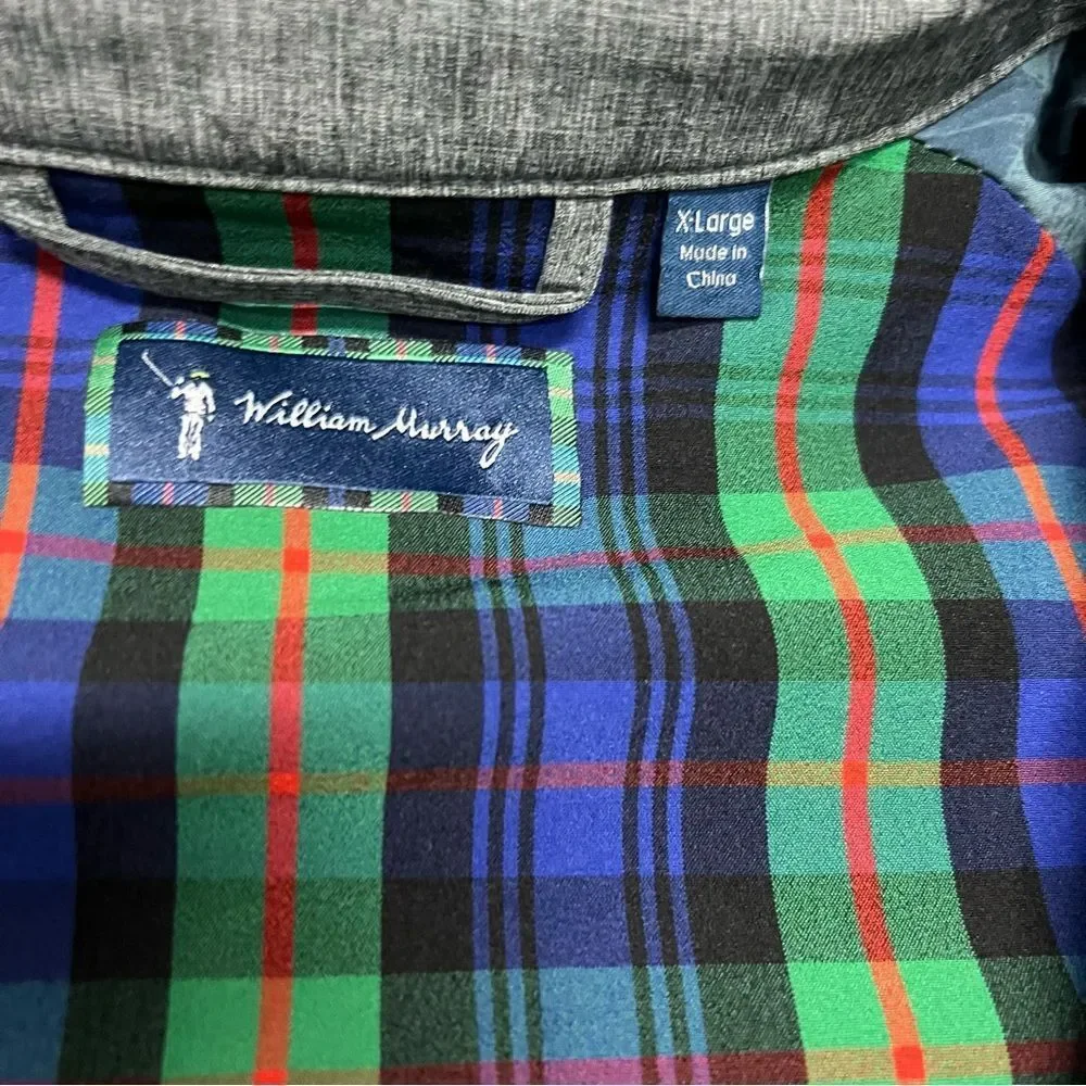 William Murray Golf Pebble Beach Golf Links Jacket XL Gray Full Zip Tartan Lined